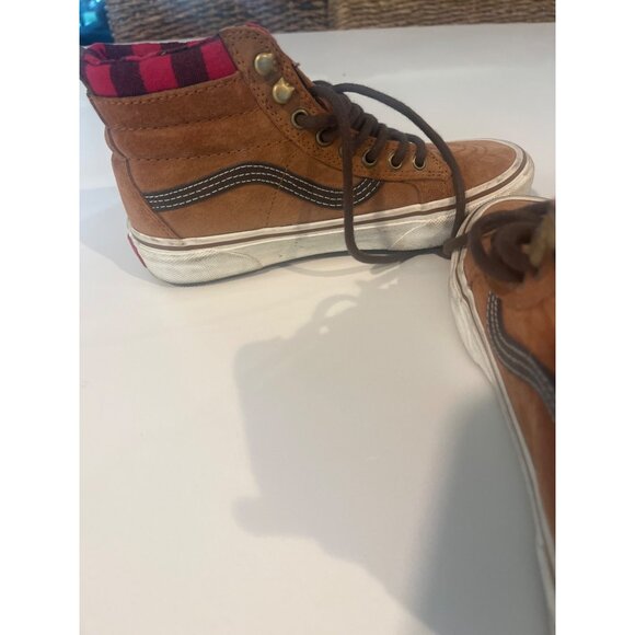 Vans Sk8-Hi Suede & Plaid High-Top Sneakers Brown/Red Size 6.5 M/Lace-Up Casual - Picture 6 of 10